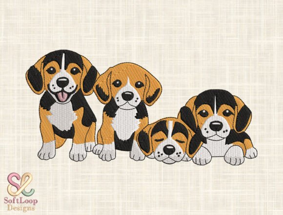 Beagle Puppies Family Embroidery Design