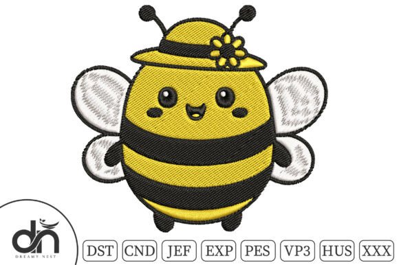 Kawaii Bee Flower Hat Embroidery Design
